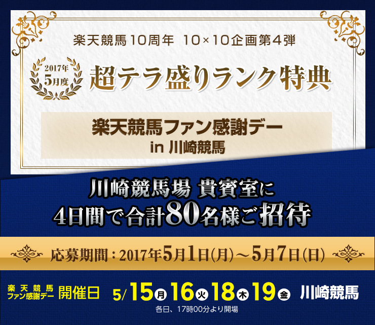 楽天競馬10周年10x10企画第４弾2017年5月度超テラ盛りランク特典楽天競馬ファン感謝デーin川崎競馬